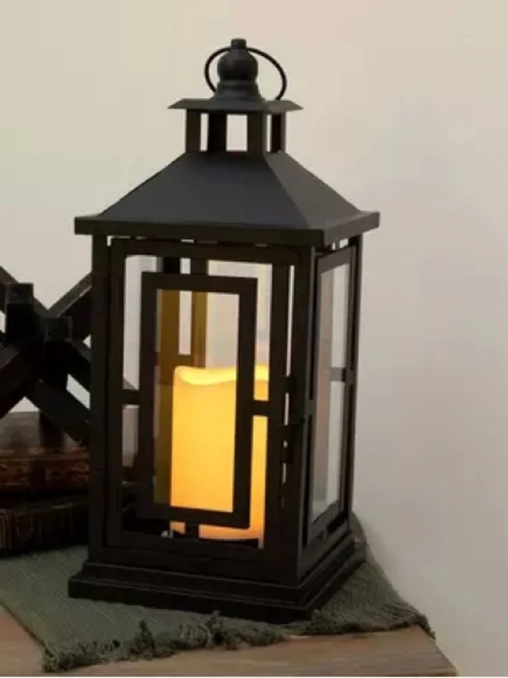 Black Rectangle Panels Metal LED Lantern